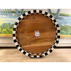 12” Acacia Wood Lazy Susan Black & White Makenzie Childs inspired Checkered Rim